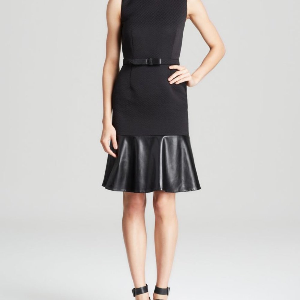 NWT Magaschoni Textured Dress w/ Faux Leather